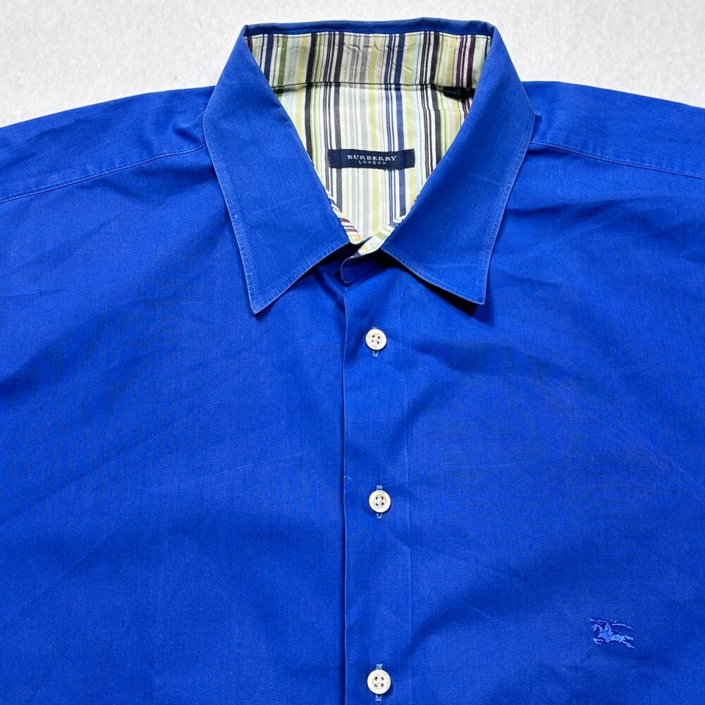 Burberry London Men's Blue Long Sleeve Cotton Button Down Dress Shirt XXL USA